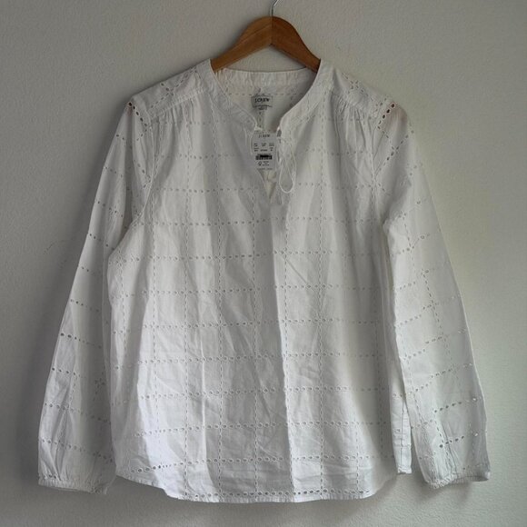 J.Crew Long Sleeve Eyelet Tie Neck Top in White, Size Medium - Picture 5 of 8